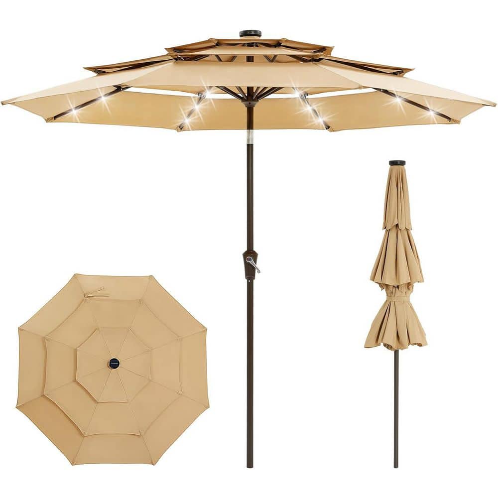 10ft Patio Umbrella with Solar Lights, 3-Tier Umbrella Outdoor Patio, Beach Umbrella, Khaki price history on PriceWatchPro