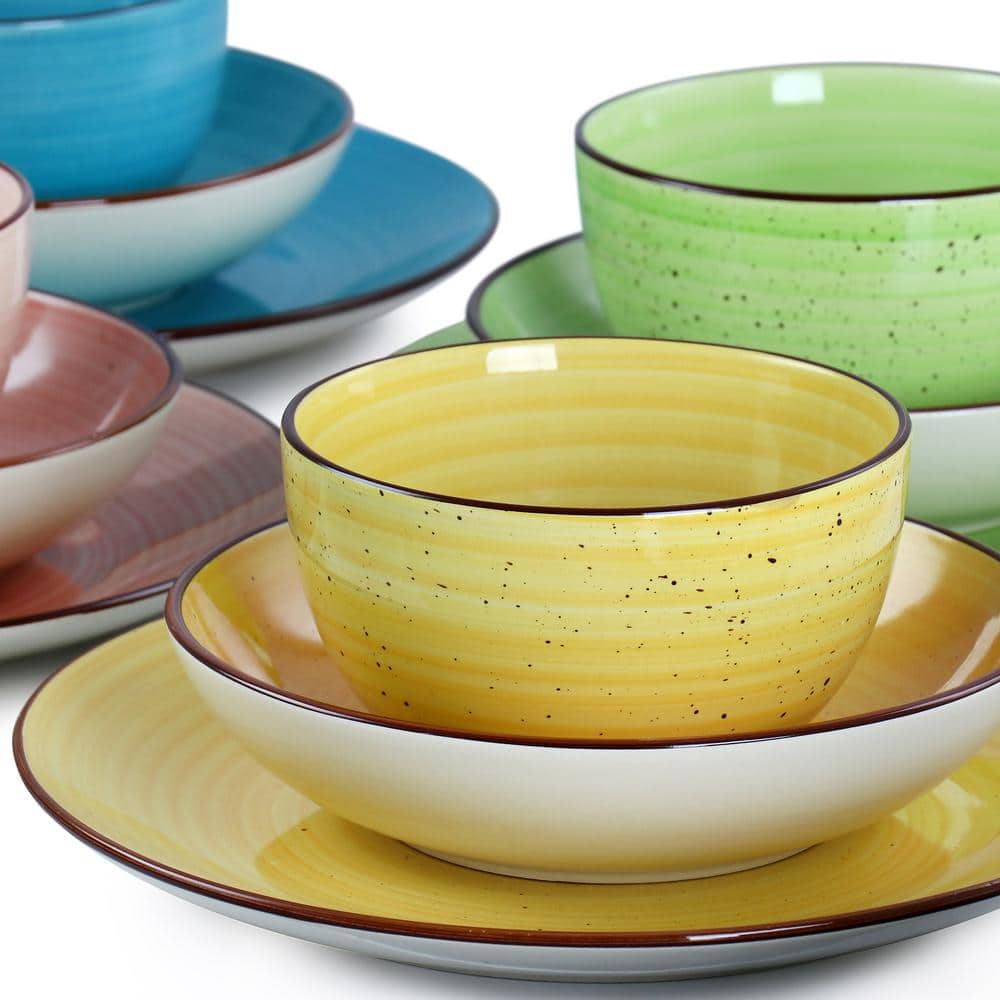 Elama 24-Piece Multicolor Ceramic Dinnerware Set