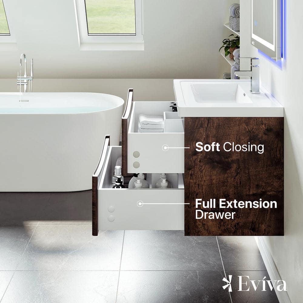 Eviva Smile 30" Rosewood Wall-Mount Bathroom Vanity with Acrylic Sink