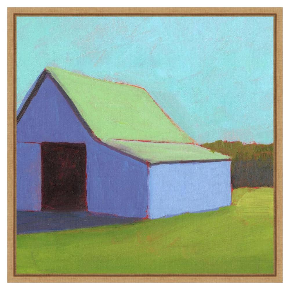 Homestead Barn I Light Green and Blue Canvas Print with Maple Frame