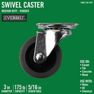 3 in. Gray Rubber Like TPR and Steel Swivel Plate Caster with 175 lb. Load Rating