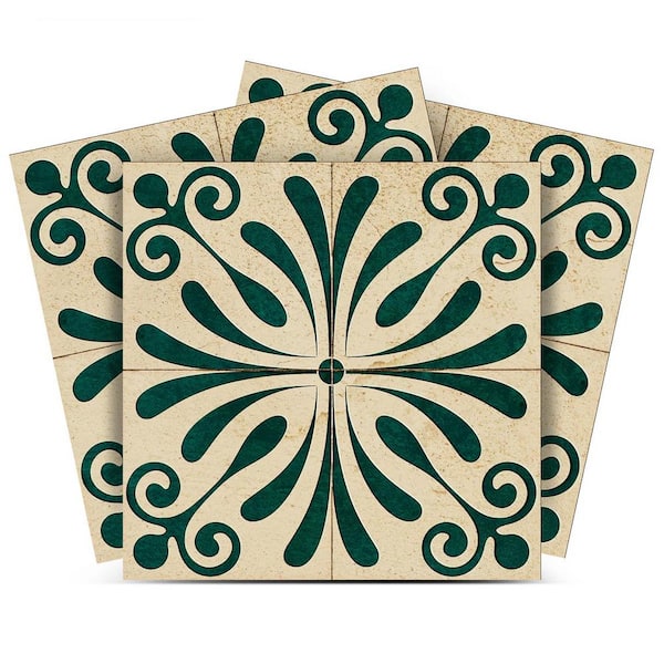 MI ALMA Dark Green and Antique White R102 7 in. x 7 in. Vinyl Peel and Stick Tile (8.17 sq.ft., 24-Tiles/pack)
