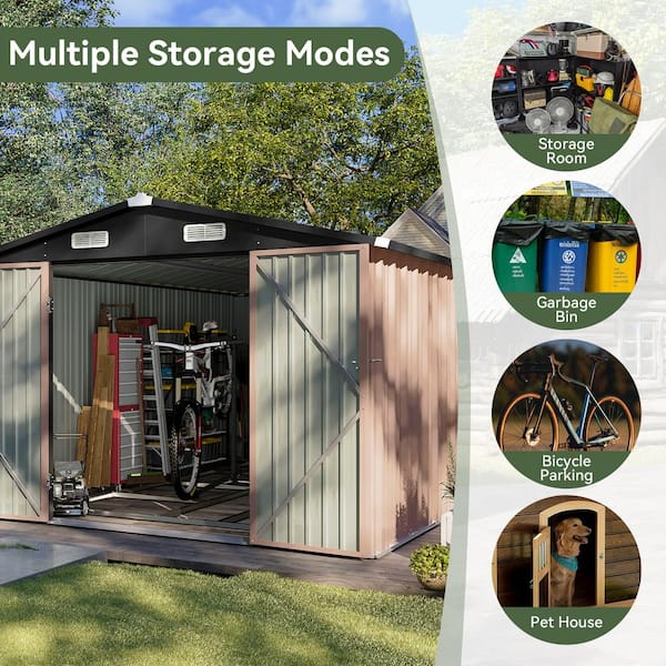 Sizzim 8 ft. W x 12 ft. D Brown Metal Storage Shed with Lockable