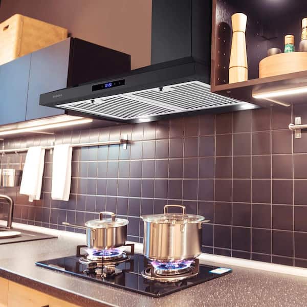 SNDOAS Black Range Hood 30 inches,Vent Hoods in Black Painted Stainless Steel,Wall Mount Range Hood,Kitchen Hood Vent with Ducted/Ductless Convertible