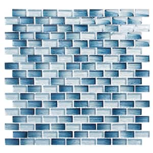 Highline Denimi Blue 12 in. x 12 in. Smooth Glass Brick Joint Mosaic Tile (5 sq. ft./Case)