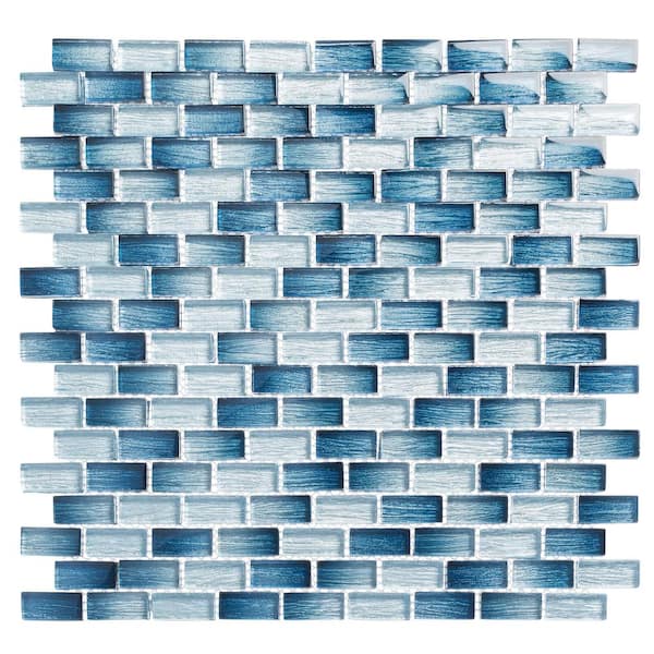 ANDOVA Highline Denimi Blue 12 in. x 12 in. Smooth Glass Brick Joint Mosaic Tile (5 sq. ft./Case)