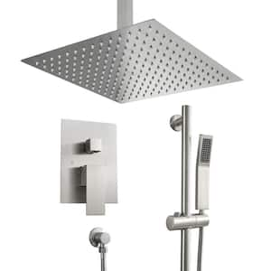 16 in. Brushed Nickel 1.8 GPM Rain Ceiling Mount Shower System 2-spray Dual Shower Head and Handheld Shower Head