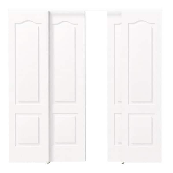 96 in. x 80 in. 2-Panel MDF Hollow Core White Primed Pre-Assembled Double Panel Sliding Door with All Hardware