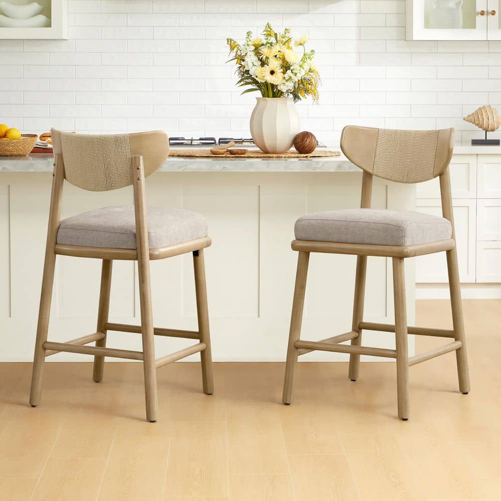 Spruce & Spring Mitchell 38.1 in. Khaki Counter Height Bar Stool w/Boho ...