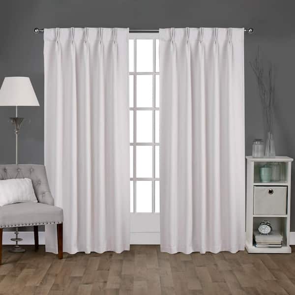 EXCLUSIVE HOME Vanilla Sateen Solid 30 in. W x 96 in. L Noise Cancelling Thermal Pinch Pleat Blackout Curtain (Set of 2)