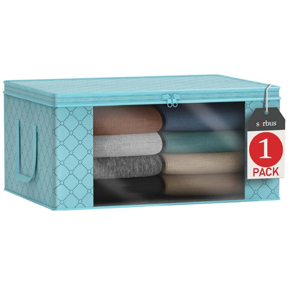 Foldable Storage Bag Organizers with Clear Window and Handles, Blue 19 in. x 7.5 in. Fabric Decorative Box Set of 1