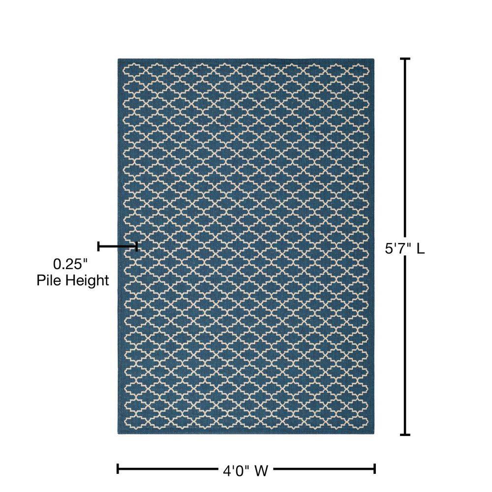 Navy and Beige Trellis Indoor/Outdoor Synthetic Area Rug