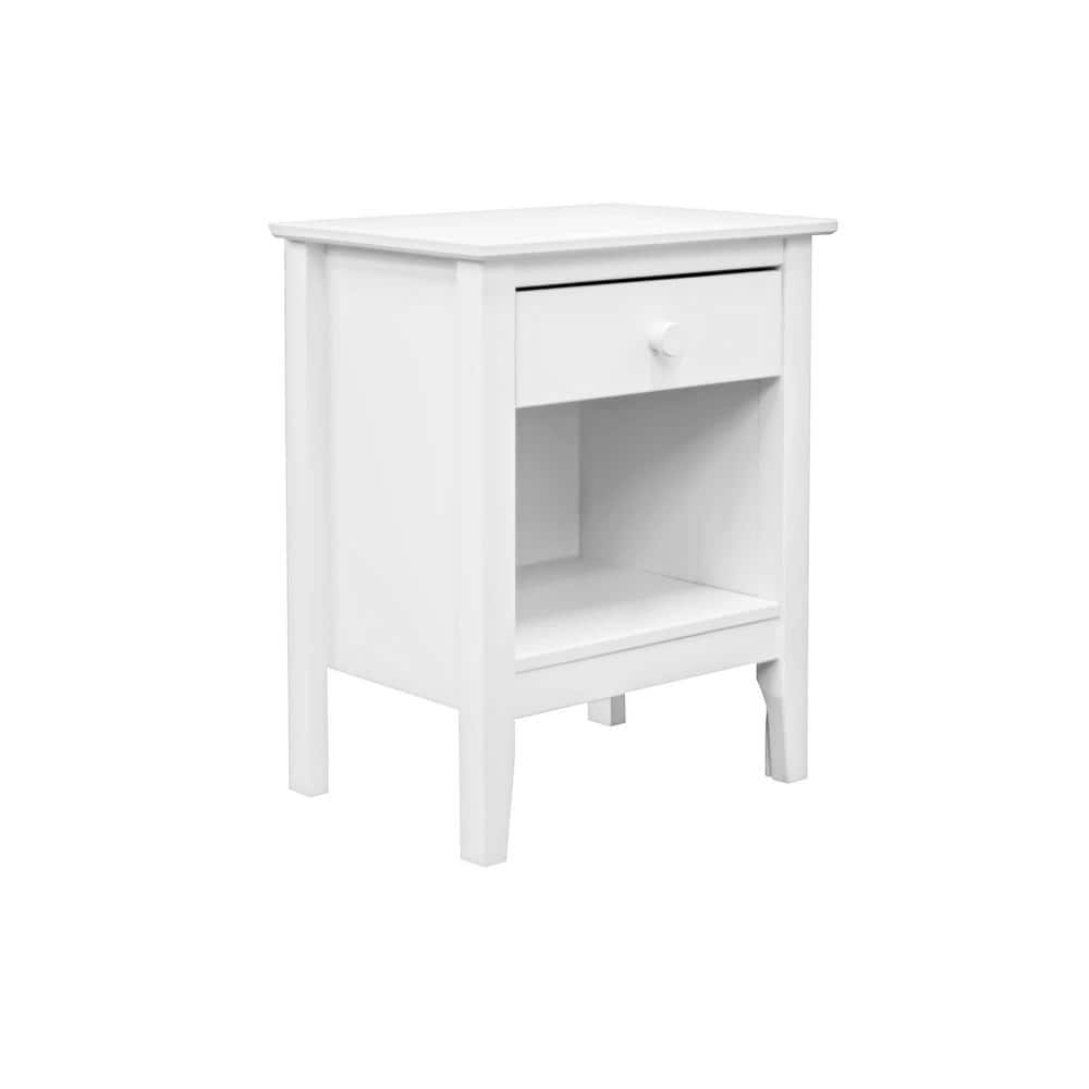 White Solid Wood Single Drawer End Table with Cubby