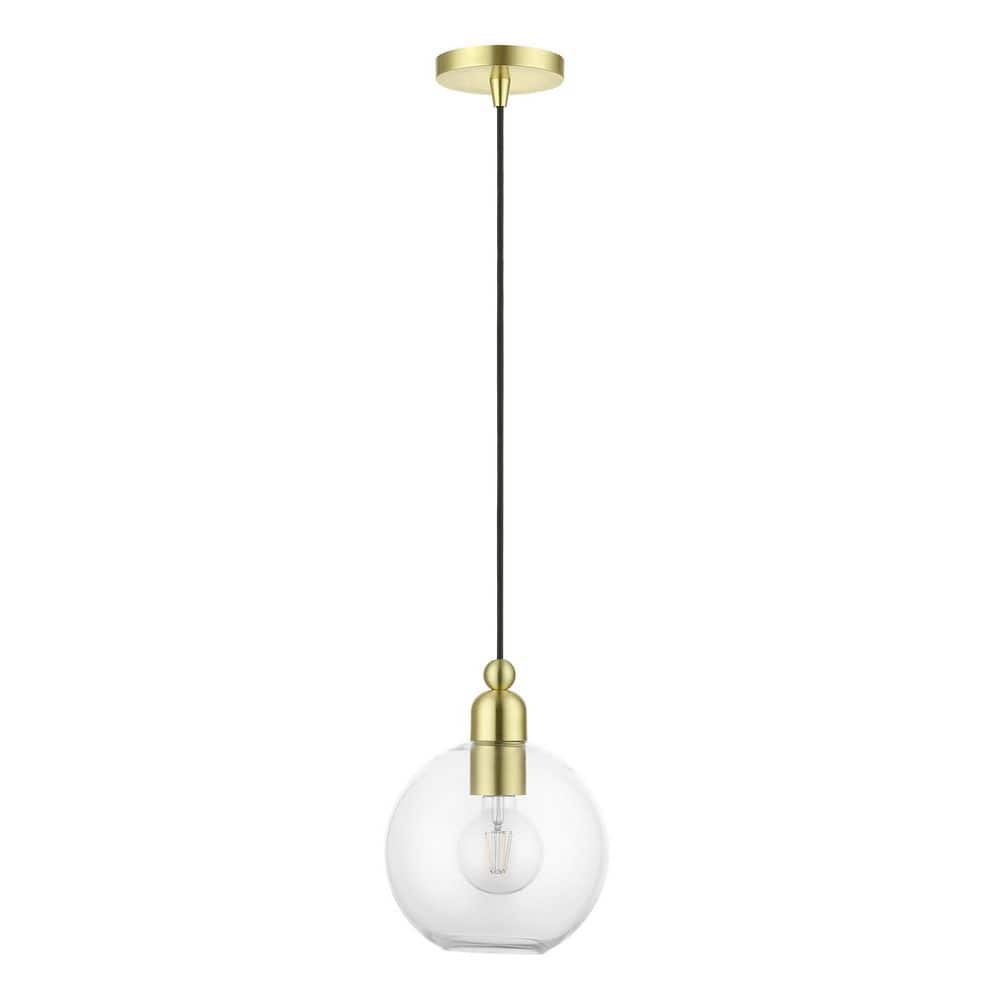 Satin Brass Globe Pendant with Clear Glass Shade