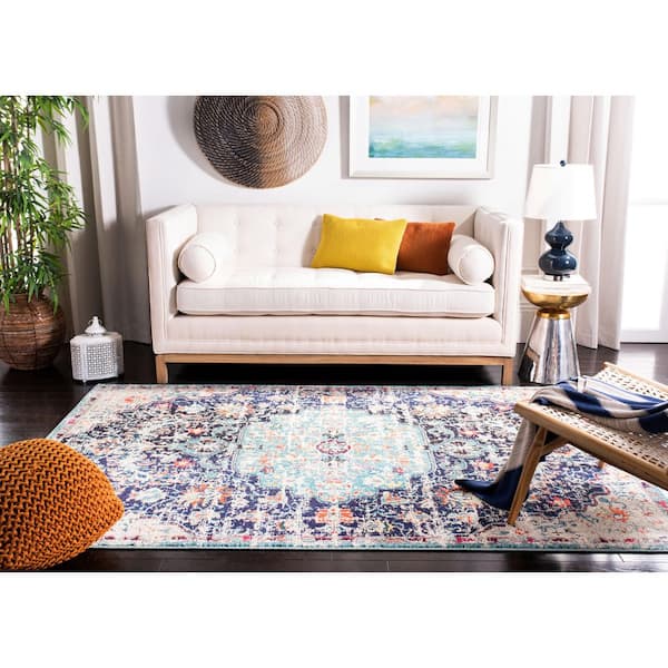 Madison 5 ft. x 7 ft. Black/Teal Distressed Ornate Area Rug