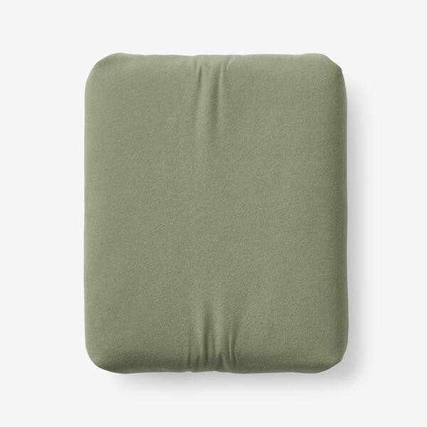 The Company Store Company Cotton Solid Velvet Flannel Willow Green Cotton Twin Fitted Sheet