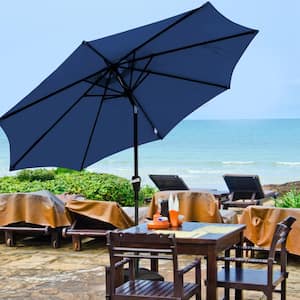 9 ft. Aluminum Market Crank and Tilt Patio Umbrella in Blue with Mobile Base