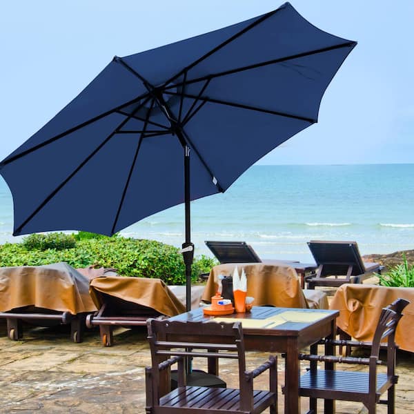 SUNRINX 9 ft. Aluminum Market Crank and Tilt Patio Umbrella in Blue with Mobile Base