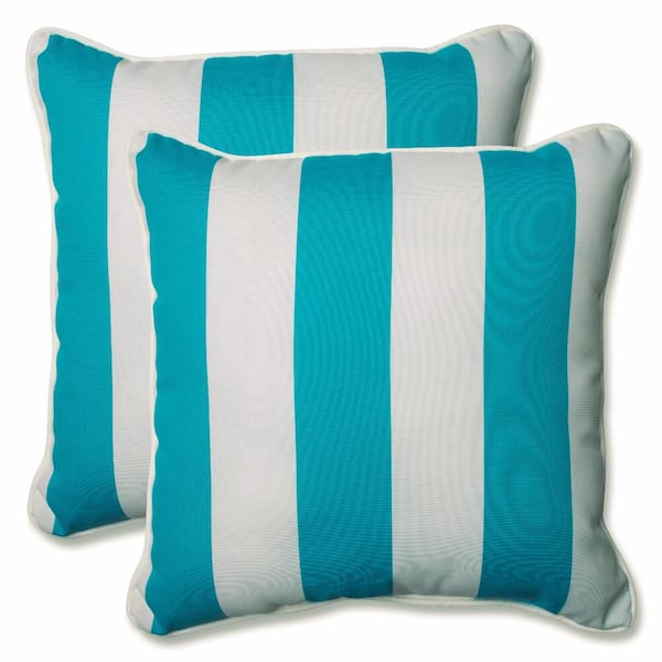 Pillow Perfect Stripe Blue Square Outdoor Square Throw Pillow 2-Pack