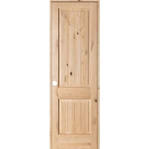 30 in. x 96 in. Knotty Alder 2-Panel Square Top V-Groove Solid Wood Right-Hand Single Prehung Interior Door