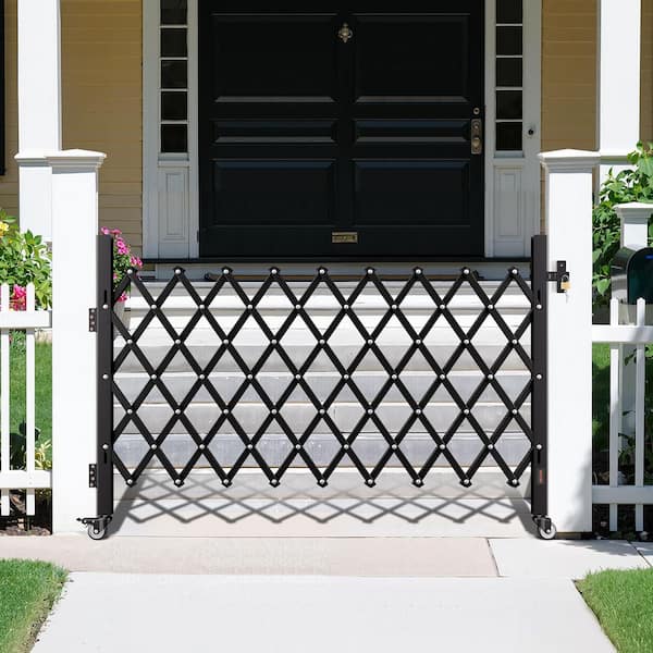 Single Folding Security Gate Lockable Scissor Gate with 360° Swivel Casters Retractable 74.80 x 51.57 in. Black Steel