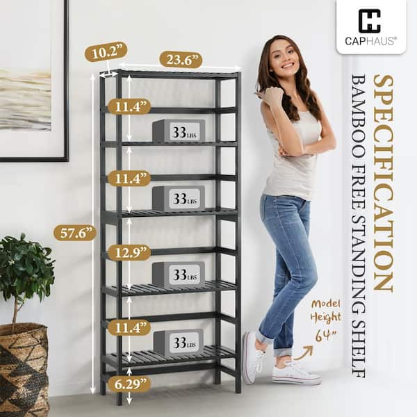 CAPHAUS 57.6 in. Tall Black Bamboo 5-Shelf Free Standing Bookcase