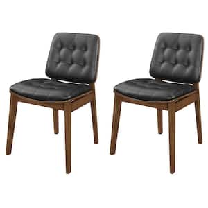 Brown and Black Vegan Faux leather Tufted Seat Dining Chair (Set of 2)