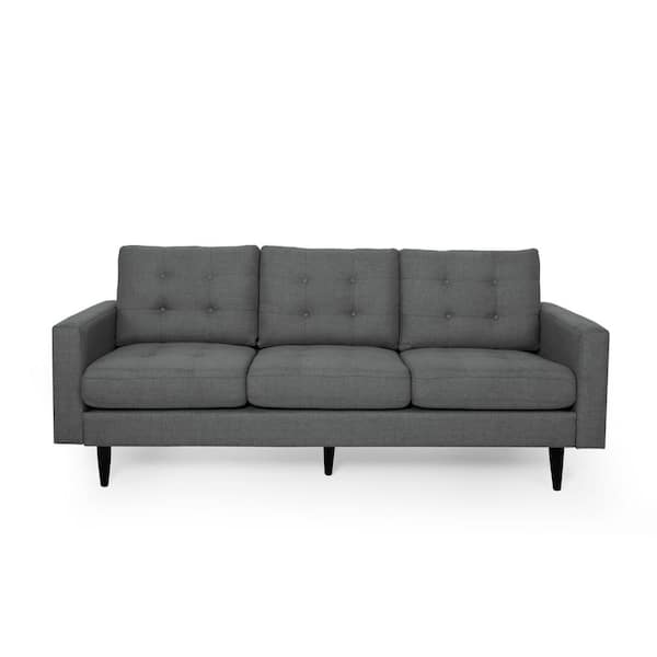 Noble House Adderbury 82.75 in. Dark Grey Solid Fabric 3-Seat Lawson Sofa