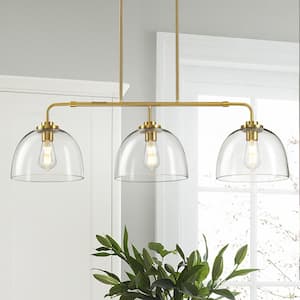 3-Light Gold Shaded Pendant Light with Transparent Glass Shade, Moder Chandeliers for Dining Room