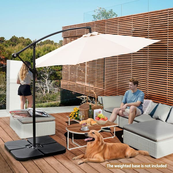 SUNRINX 10 ft. Steel Cantilever Offset Outdoor Patio Umbrella with Crank Lift in Beige