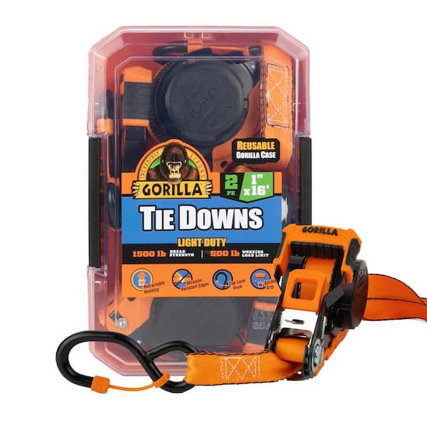 Gorilla 16 ft. x 1 in. Light Duty Tie Down Ratchet Strap (2-Pack