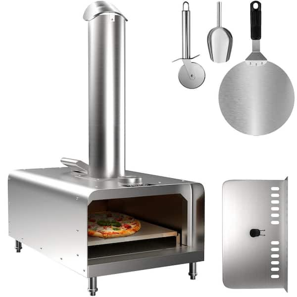 VEVOR Outdoor Pizza Oven, Nature Gas Fired, 13 in. Thick Stainless Steel with Pizza Stone, Portable Pizza Grill in Black