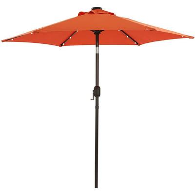 7.5 ft. Market Solar Patio Umbrella with 18 LED Lights, Push Button Tilt and Crank, 6 Sturdy Aluminum Ribs in Orange