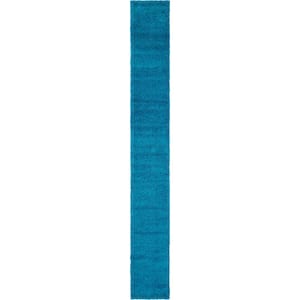 Solid Shag Turquoise 19 ft. Runner Rug