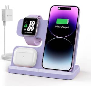 3 in 1 Purple Wireless Charging Station Wireless Charger for iPhone/Android, Smart Watch and Airpods