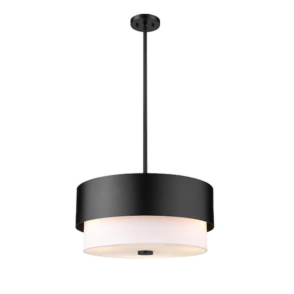 Unbranded Counterpoint 3-Light Matte Black Pendant Light with White Fabric Shade with No Bulbs included