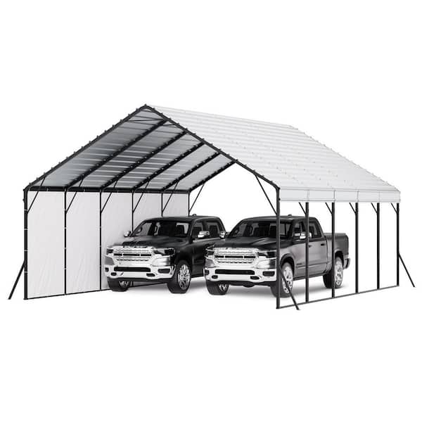 Heavy Duty Metal Carport, Car Garage Shade with Removable Sidewalls, 20 x 24ft. Outdoor Carport with Sturdy Frame & Roof