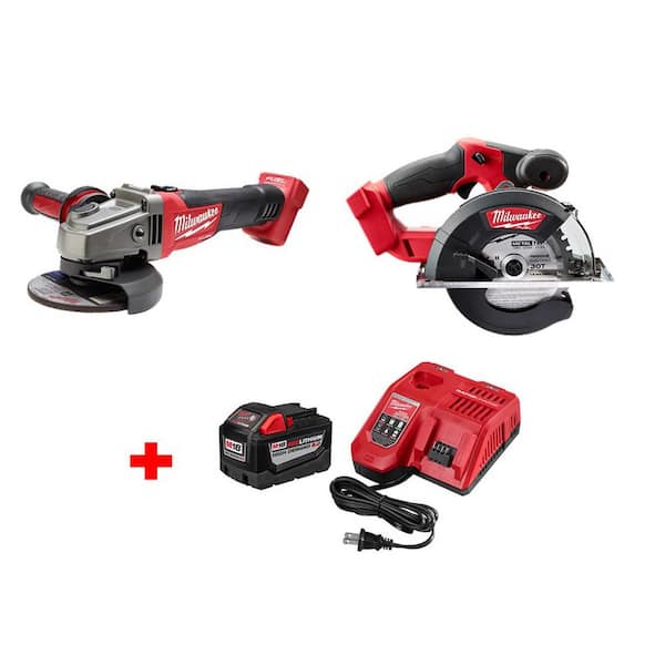 Milwaukee M18 FUEL 18V Brushless Cordless 4-1/2 in./5 in. Grindern  5-3/8  Metal Cutting Saw W/ 9.0Ah Battery  Charger 2781-20-2782-20-48-59-1890  The Home Depot