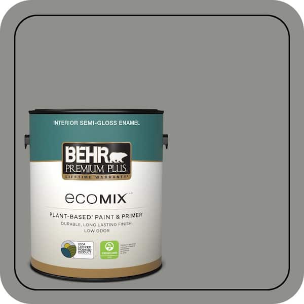1 gal. #PPU24-20 Letter Gray Semi-Gloss Enamel EcoMix Plant-Based Interior Paint & Primer