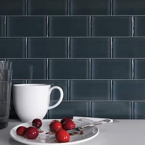 Crystile Dark Gray 3 in. X 6 in. Glossy Glass Subway Tile (10 sq. ft./Case)