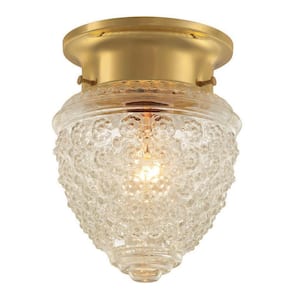 1-Light Polished Brass Flush Mount Light with Acorn Shaped Glass Shade