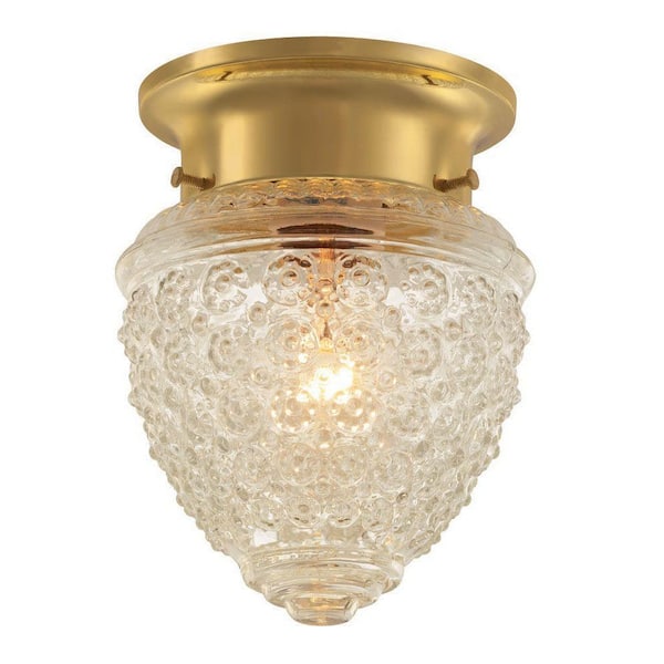 Hampton Bay 1-Light Polished Brass Flush Mount Light with Acorn Shaped Glass Shade