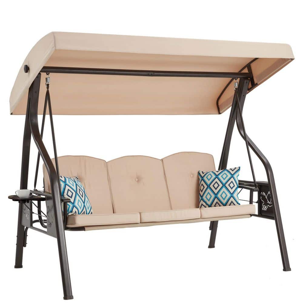 3-Person Khaki 2 in 1 Metal Outdoor Patio Swings Bed and Chair With Cushions, Stand, Canopy, Pillows and Cup Holder price history on PriceWatchPro