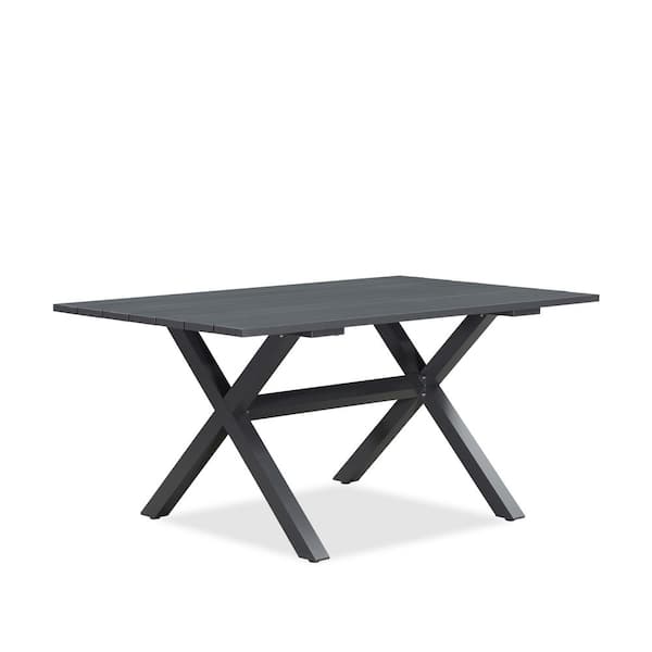 Patio Dining Table All-Weather Wicker Outdoor Patio Furniture All Aluminum Frame for Garden Backyard Deck, Grey