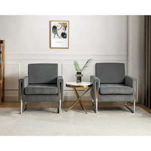 Dardanus Modern Grey Velvet Club Chair with Embedded Metal Armrests Set of 2
