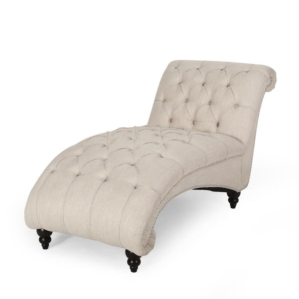 Noble House Hammett Beige Button Tufted Chaise Lounge