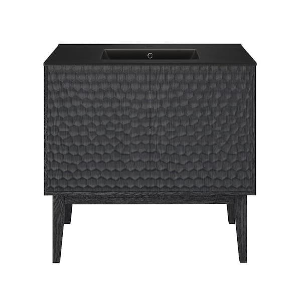 Swiss Madison Bosse 36 in. Freestanding Bathroom Vanity in Black Oak with Black Sink Top
