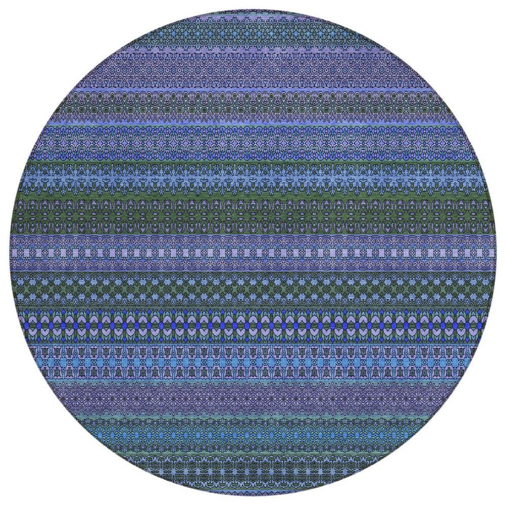 Blue and Green 8 ft. Round Woven Striped Polyester Round Indoor/Outdoor Area Rug price history on PriceWatchPro