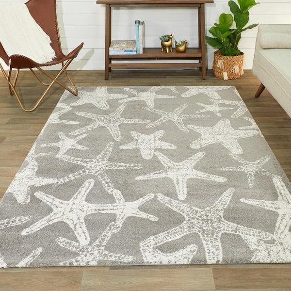 Leyton Grey 8 ft. x 10 ft. Starfish Print Area Rug