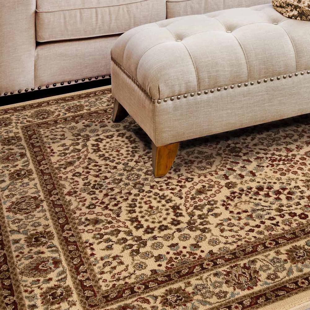 Taupe Oriental Floral Scroll Synthetic Area Rug, 7' x 9'